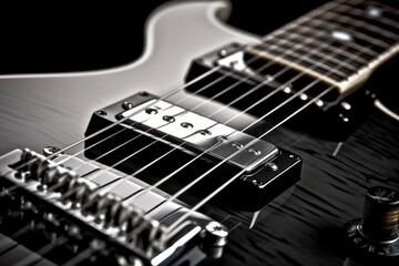 Fototapeta na wymiar detail of guitar strings in close up. Generative AI