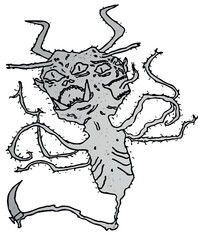 Demon Coming Out Of The Sickle Vector Drawing