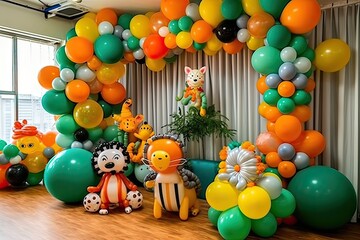 Fototapeta na wymiar balloon decoration wall party kids at home zoo theme Ornament Photography