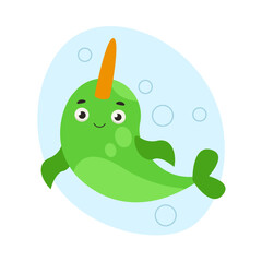 Cute narwhal swims in the water. Sea life. Vector graphic. © Anastasiia Diubua