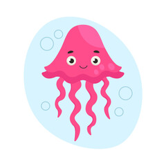 Cute jellyfish swims in the water. Sea life. Vector graphic.