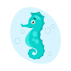 Cute seahorse swims in the water. Sea life. Vector graphic.