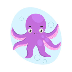 Cute octopus swims in the water. Sea life. Vector graphic.