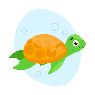 Cute turtle swims in the water. Sea life. Vector graphic.