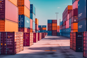 massive container ships lined up at an industrial port, their decks filled with neatly arranged cargo containers, representing the interconnectedness of global commerce. generative AI.