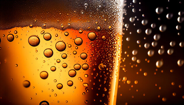 Beer and Water vapor in cold Drops of water on a glass of beer. Generative AI, illustration