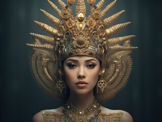 chinese woman with a very large headdress and elaborate asian headpiece