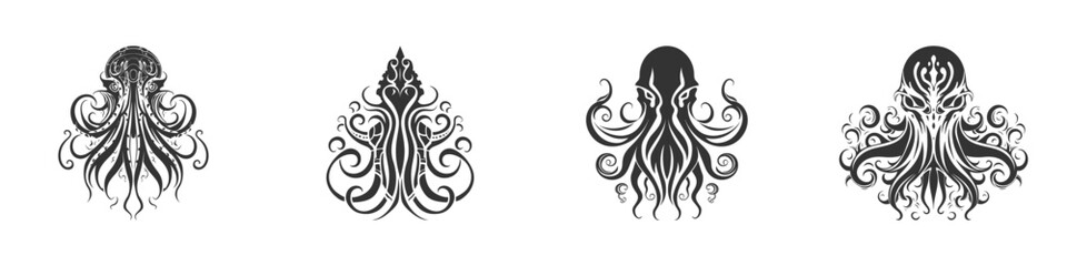 Black and white octopus logo. Cthulhu logo. Vector illustration. © Татьяна Петрова