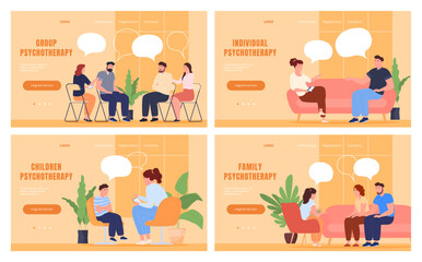 Consultation with a psychologist. People discuss and solve their mental problems, disagreements in life. Vector illustration