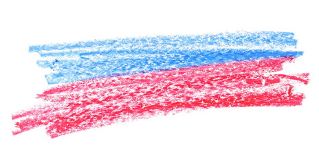 Photo grunge scribble blue red wax pastel crayon spot isolated on white, texture  