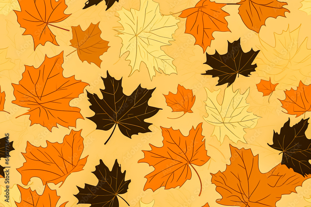 Poster tile. seamless background. autumn maple leaves seamless pattern. generative ai