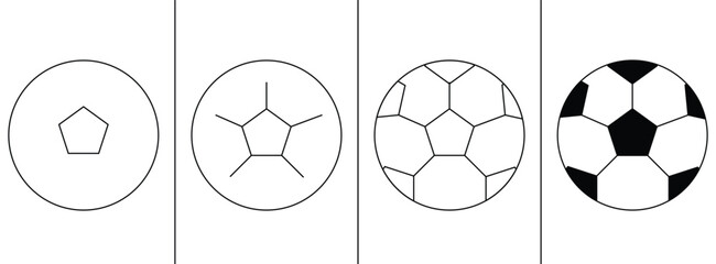Obraz premium Soccer ball on white. Stages of creating soccer ball. Ball sketch. Vector
