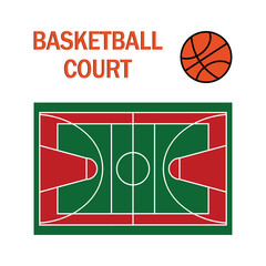 Basketball court with ball isolated on white. Floor of basketball court. Vector illustration