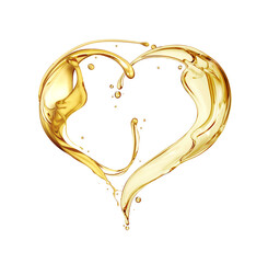 Olive or engine oil splashes in the shape of a heart isolated on white background