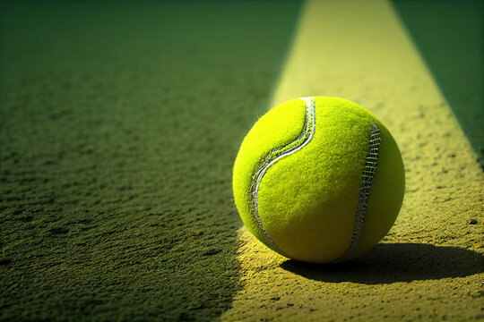 The beginning of a champion, Close up tennis ball on the courts background. Generative Ai