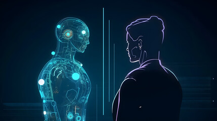 AI communtication ,futuristic, cyberpunk style, concept of hacking cybersecurity, cyberattack, Generative Ai