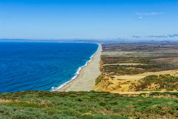 Waves at the sea in Great Beach, Point Reyes National seashore in California.