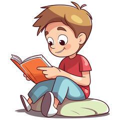 Cute Kid Reading books Colored Illustration Sticker For Coloring Page And Logo for Kids Vector, White Background