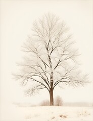 Vintage Winter Tree Sketch - AI Generated