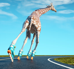 Giraffe goes on rollers.