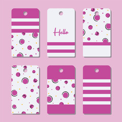 Tag set with polka dot, circle pattern in pink. 