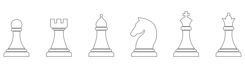 Chess piece line icons set. Smart board game outline elements. Vector illustration isolated on white. - obrazy, fototapety, plakaty