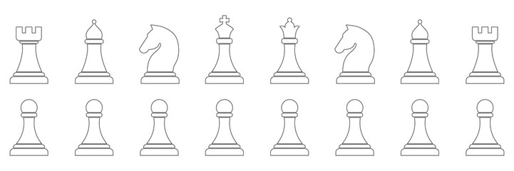 Chess piece line icons set. Smart board game outline elements. Vector illustration isolated on white.