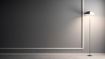 Gray empty wall with built in lighting and floor lamp. Modern stylish neutral background for presentation