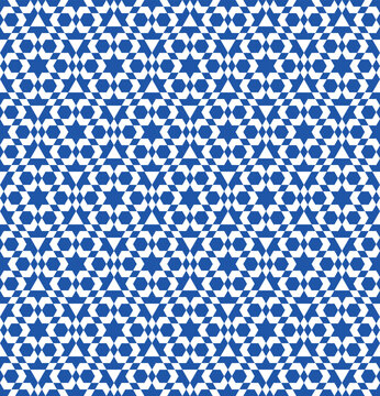 Seamless arabic geometric ornament in blue and white