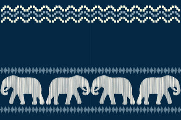 Ethnic Ikat fabric pattern geometric style.African Ikat embroidery Ethnic oriental pattern navy blue background. Abstract,vector,illustration.For texture,clothing,scraf,decoration,carpet,silk.