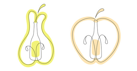 Set of vector simple illustrations of apple and pear lemonade. Bottles of homemade cider.