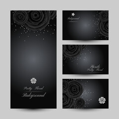 Fototapeta na wymiar Luxury cards with black glamour roses and platinum confetti.