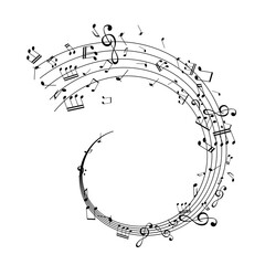 Notes on the swirl. Music decoration element isolated on the white background.