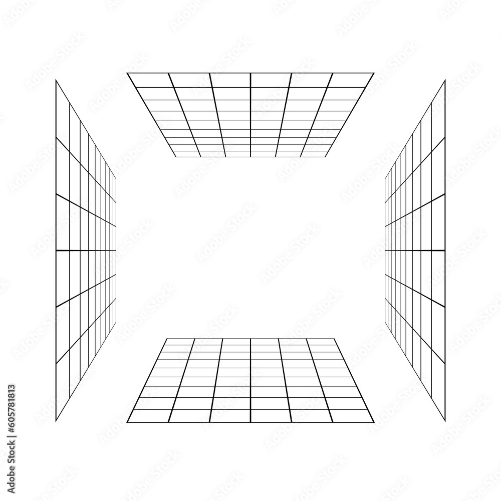 Aufkleber grid surface background design technology frame space room. 3d geometric template futuristic wall li