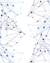 Structure of particles or molecules. Connected line and dots.