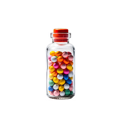 a pot of colorful pills
