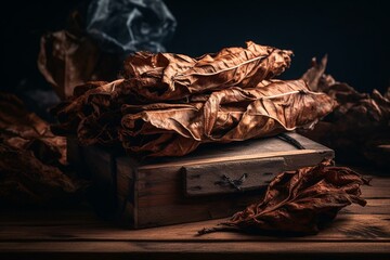Dried tobacco for hand-rolled cigars. Generative AI