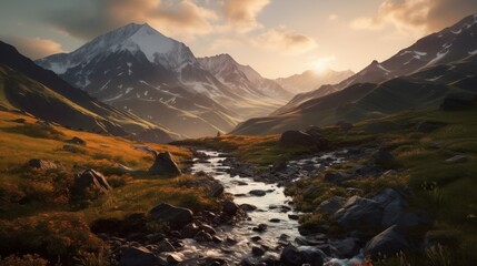 Fototapeta na wymiar Beautiful landscape in the mountains. Nature background. AI generated