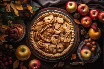 Fresh American apple pie. Generative AI.