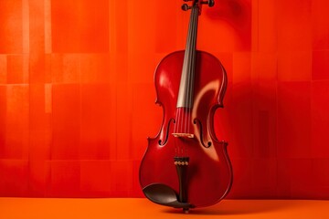 beautiful violin leans against a vibrant red wall, ready to fill the air with enchanting melodies. Ai Generated