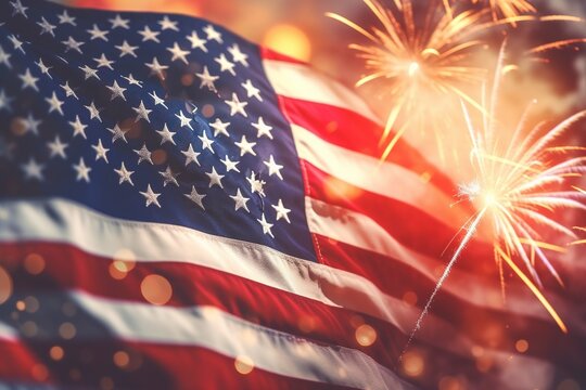Celebration with patriotic american flag background. Ai generated.