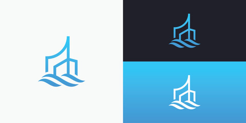 building logo with wave icon symbol