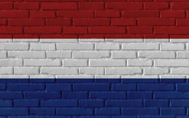 Netherlands country national flag painting on old brick textured wall with cracks and concrete concept 3d rendering image realistic background banner