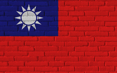Taiwan country national flag painting on old brick textured wall with cracks and concrete concept 3d rendering image realistic background banner