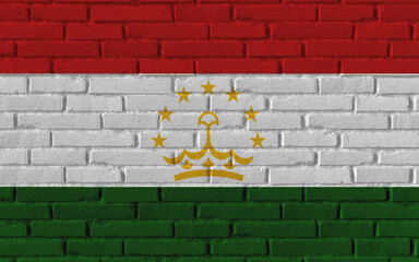 Tajikistan country national flag painting on old brick textured wall with cracks and concrete concept 3d rendering image realistic background banner