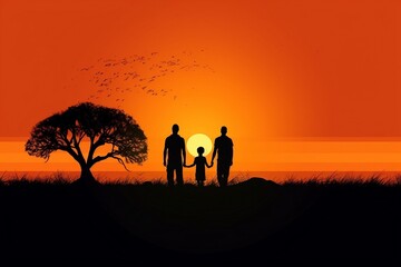 Gay family concept at sunset. Generative ai 