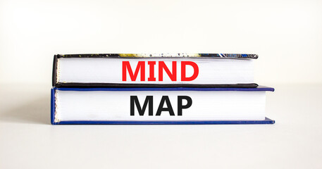 Mind map symbol. Concept words Mind map on beautiful books on a beautiful white table white background. Business, support, motivation, psychological and mind map concept. Copy space.