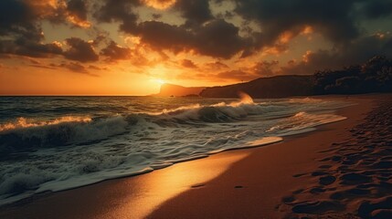 Obraz premium Beautiful sunset over a beach. Nature photography. AI generated