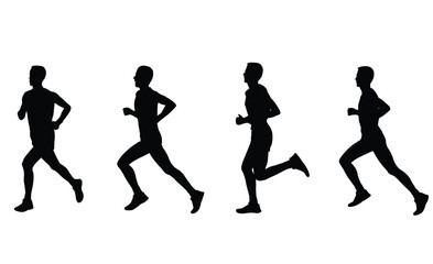 marathon runner, four steps silhouettes - vector artwork