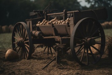 Plakat 19th century potato farming equipment. Generative AI